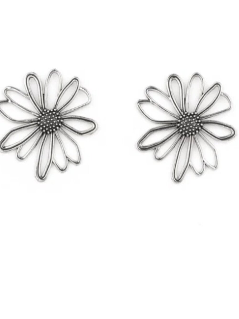 Silver Open Petal Flower Stud Earrings